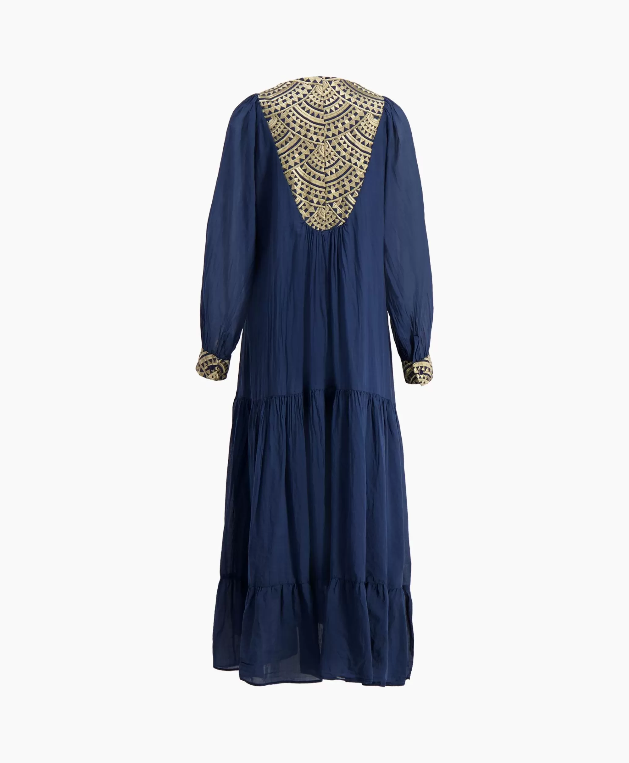 Jurken*Greek Archaic Kori Maxi Jurk Long New All Over Cotton Donker Blauw