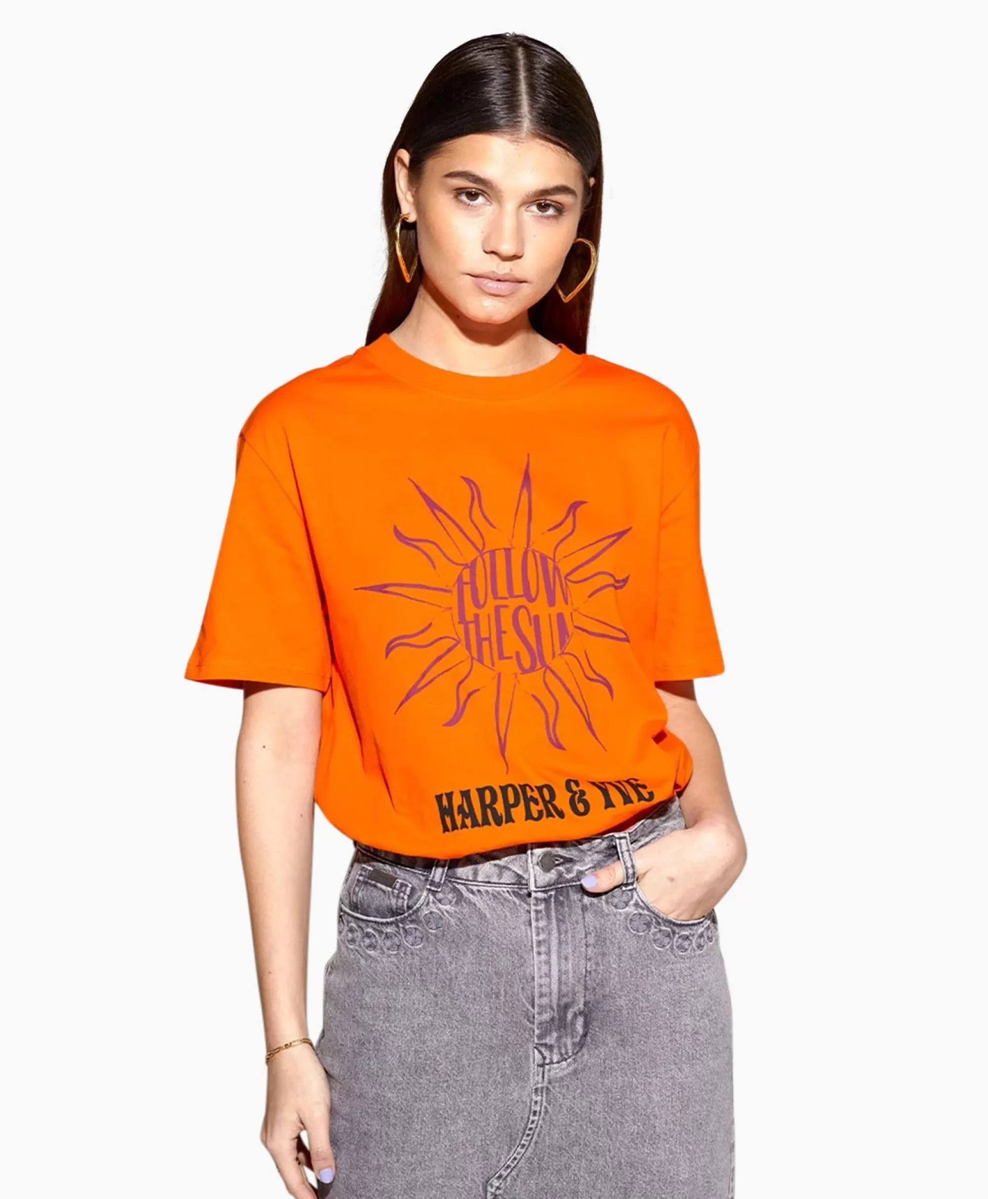 T-Shirts & Tops*Harper & Yve Harper & Yve T-Shirt Korte Mouw Followthesun-Ss Oranje