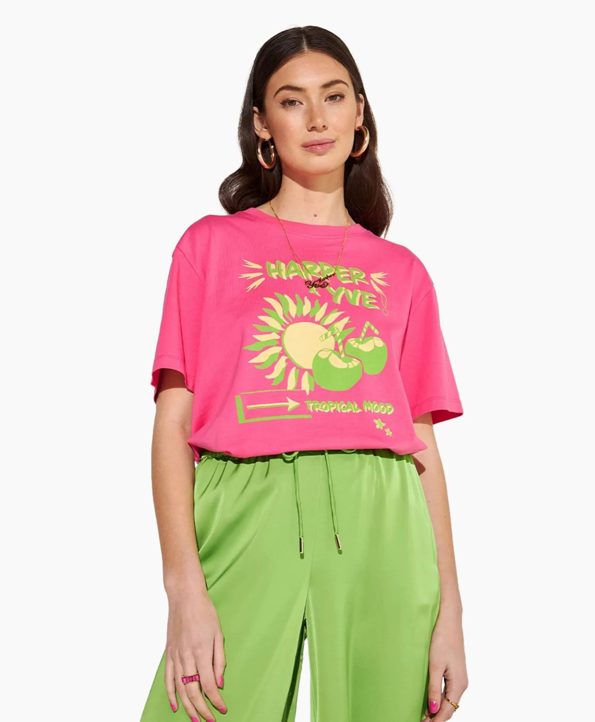 T-Shirts & Tops*Harper & Yve Harper & Yve T-Shirt Korte Mouw Tropical-Ss Roze