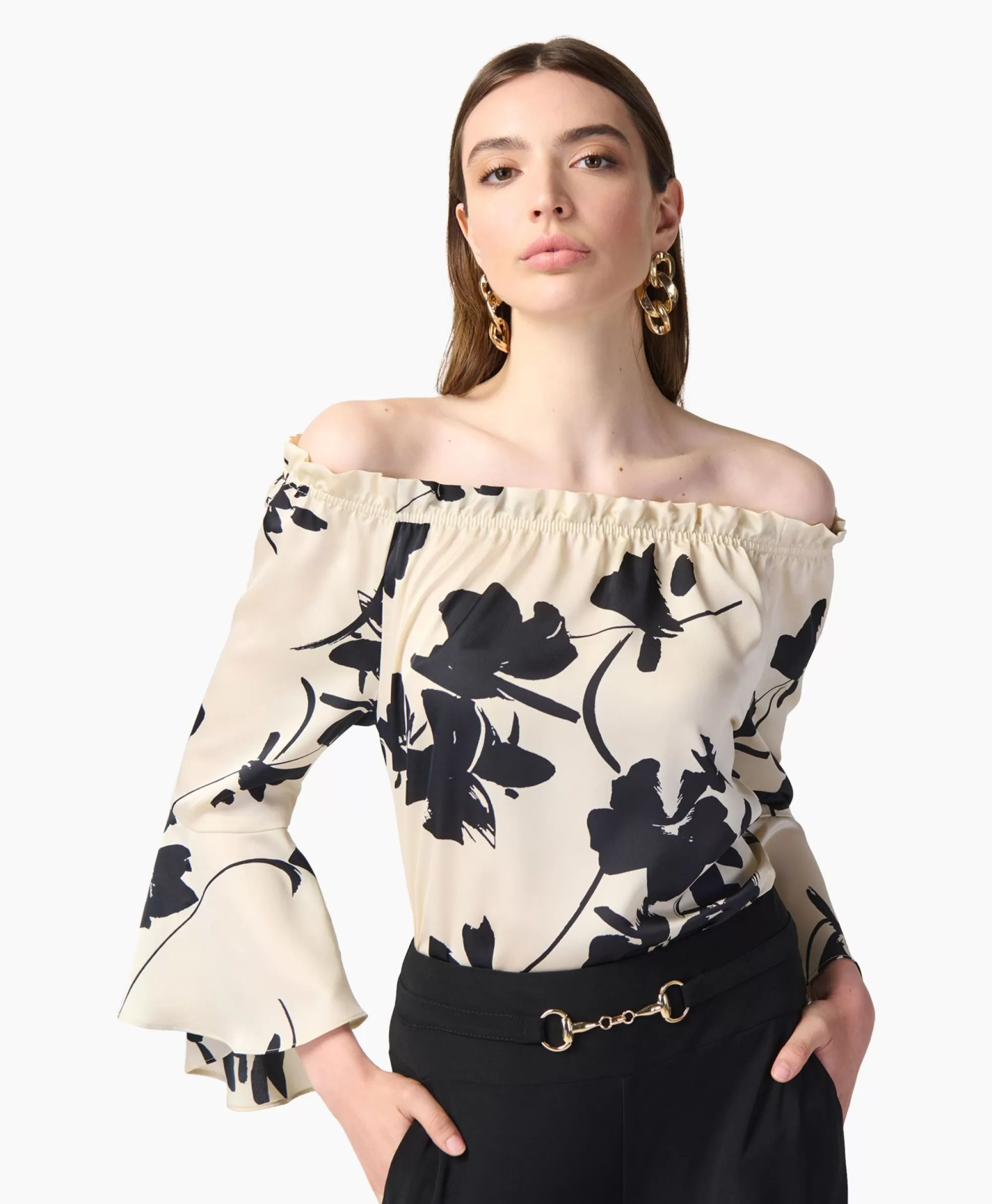 Blouses*Joseph Ribkoff Blouse Print Lange Mouwen Zwart Dessin