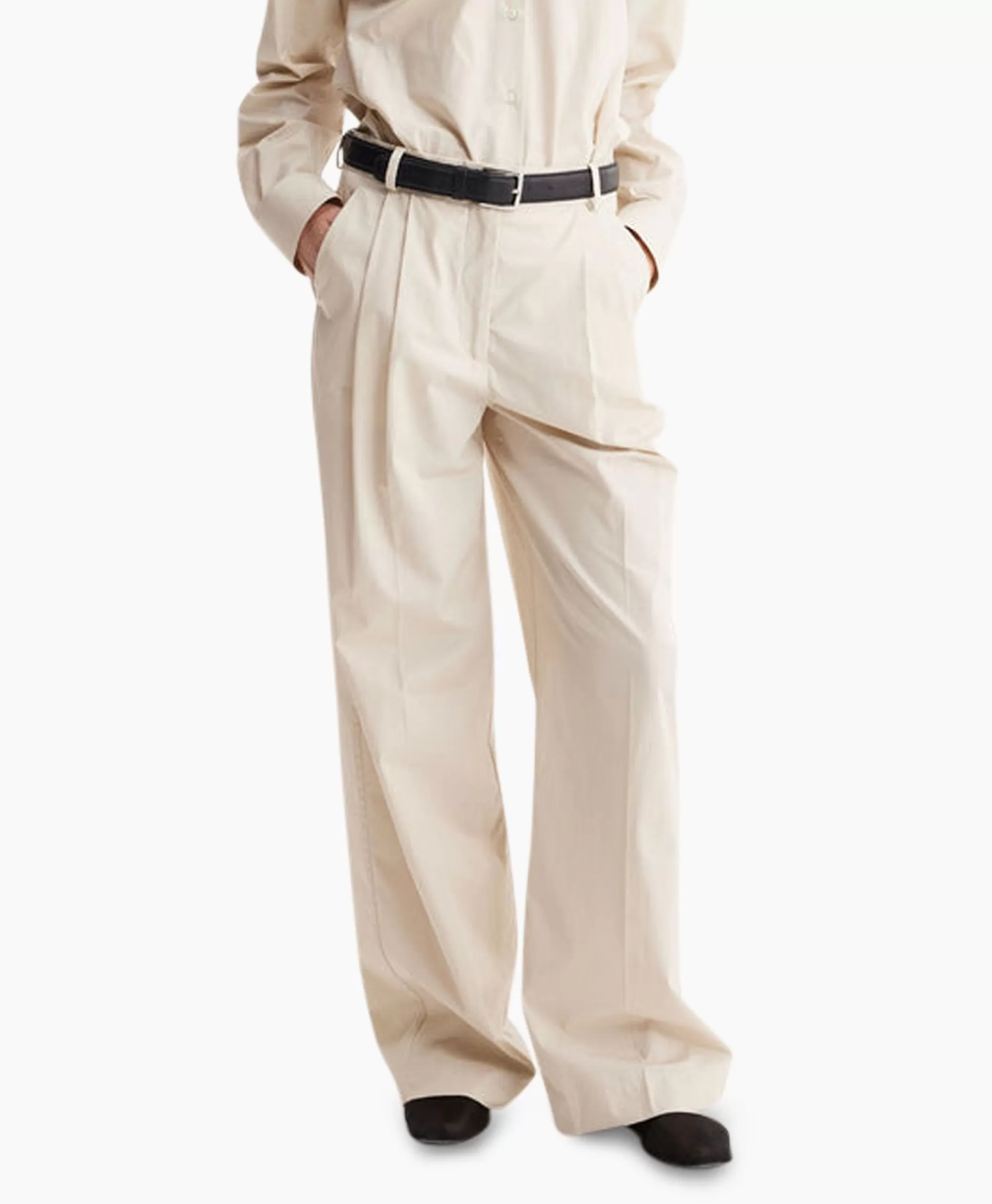 Broeken*Les Coyotes De Paris Pantalon Wide Leg Pleated Chino Zand