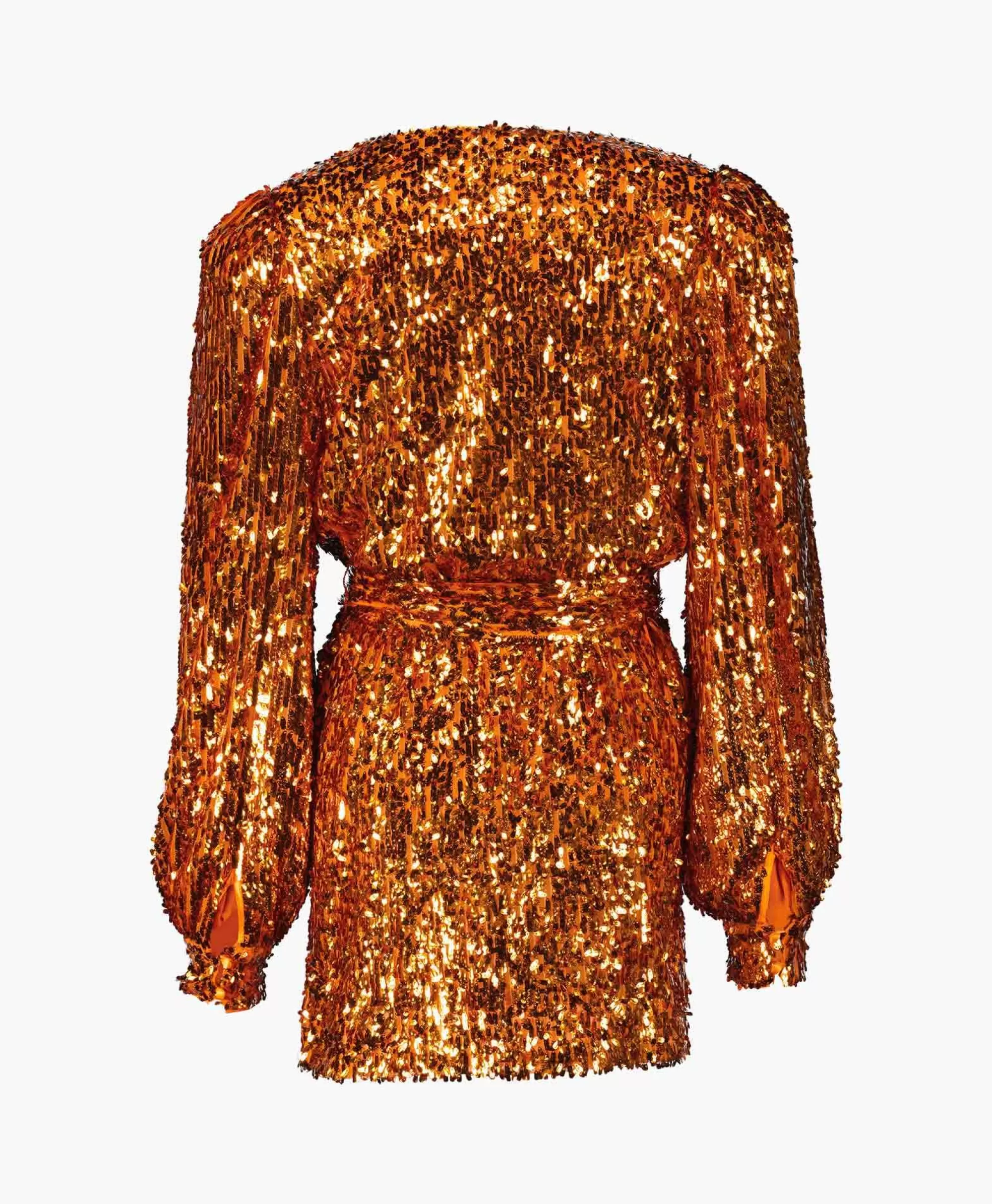 Jurken*Rotate Mini Jurk Sequins Belted Oranje