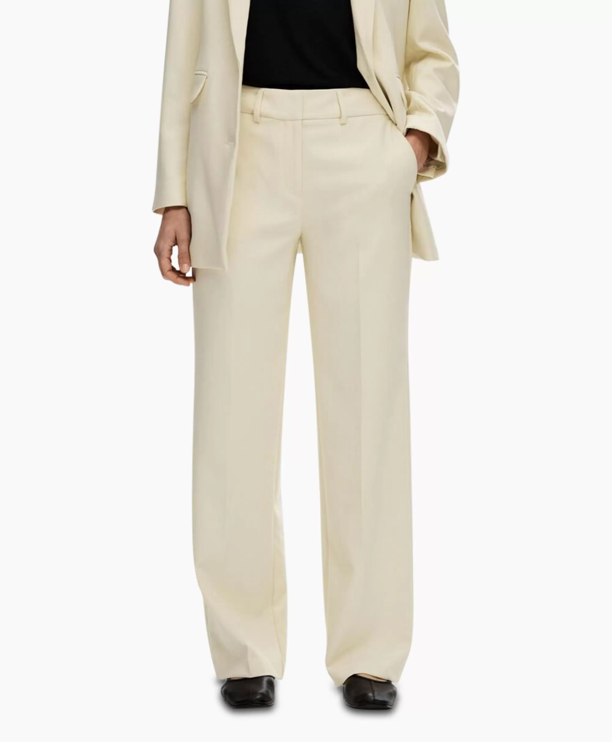 Broeken*Selected Femme Broek Rita Mw Wide Pant Birch B Off White