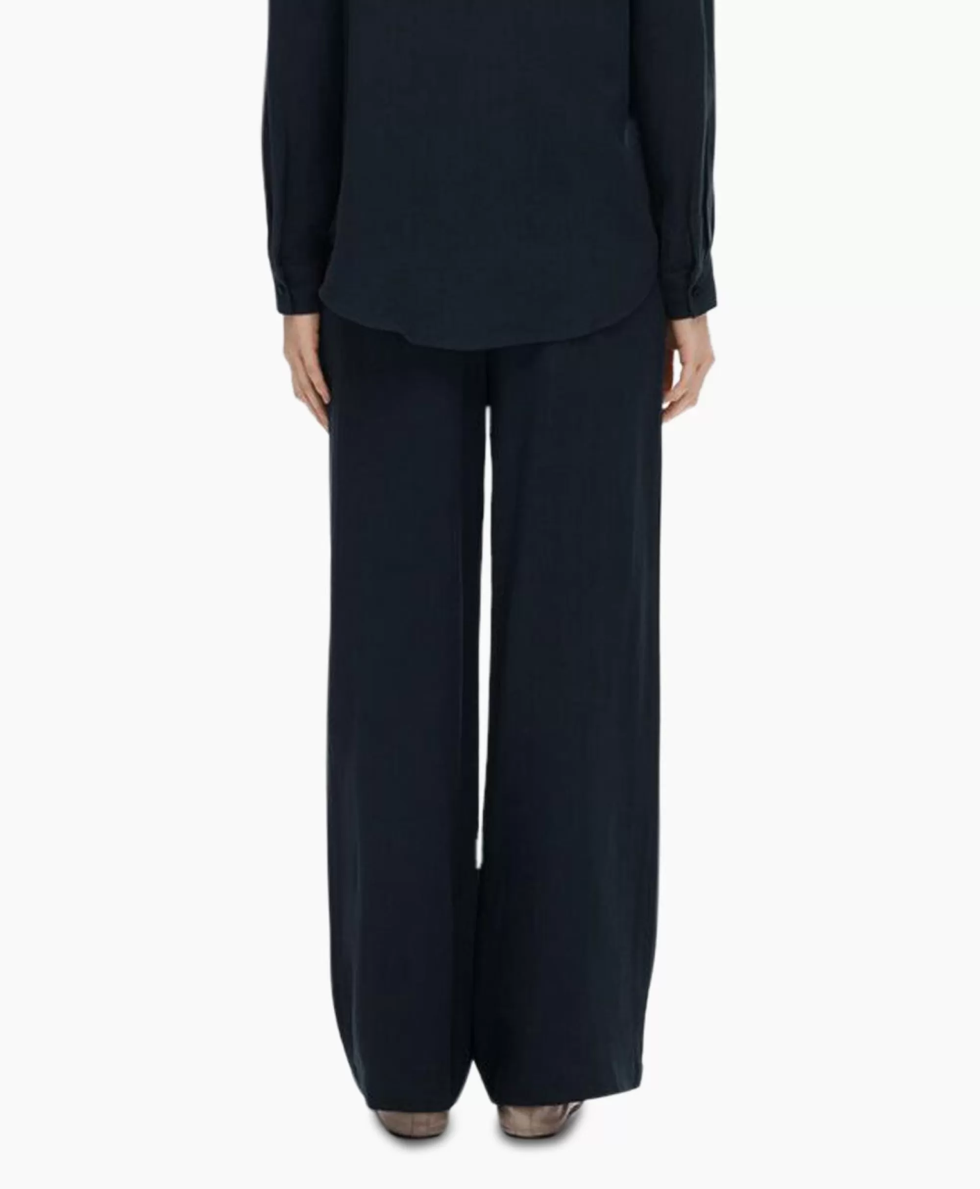 Broeken*Selected Femme Broek Viva-Gulia Mw Long Linen Pant No Donker Blauw