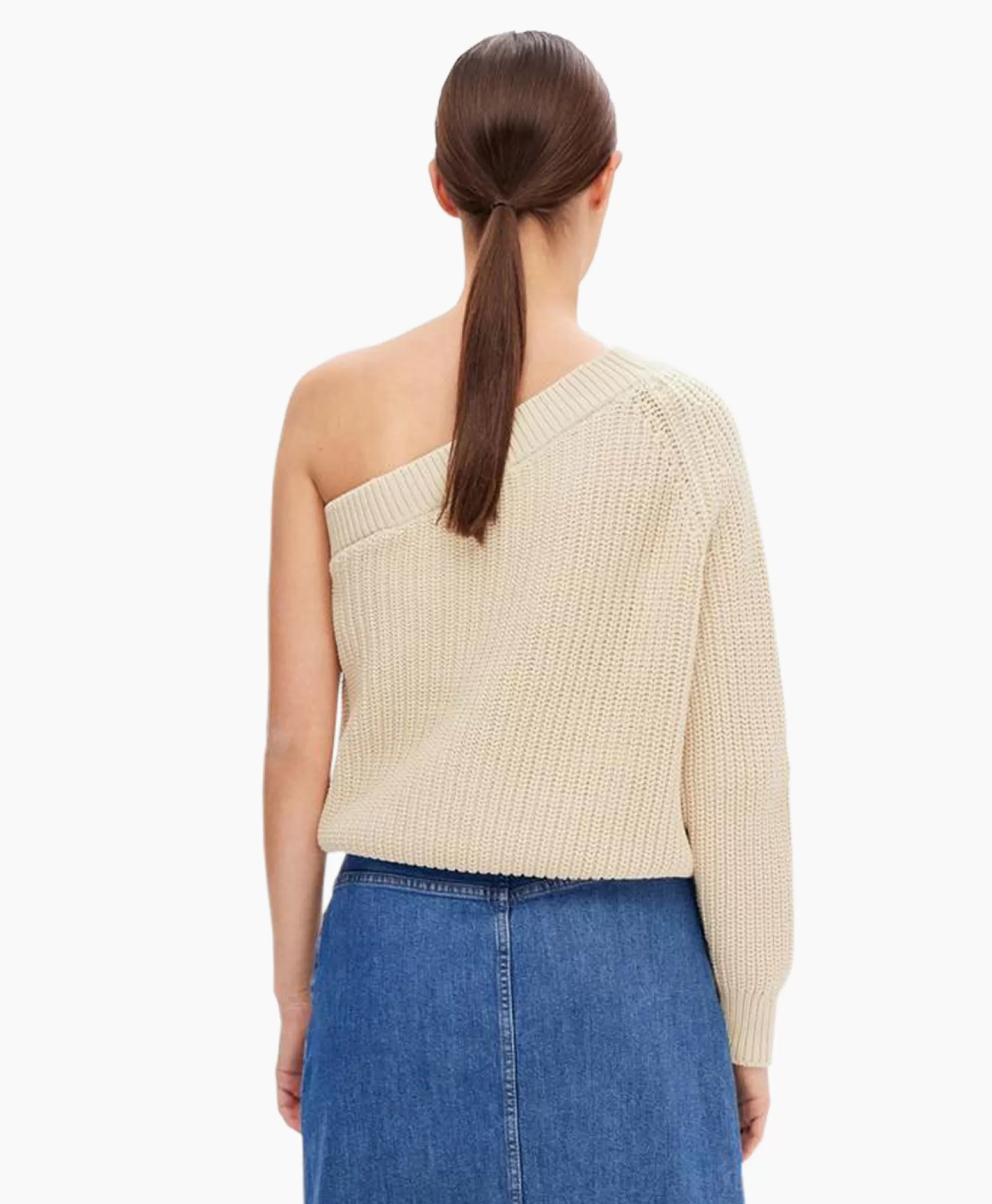 Truien*Selected Femme Gebreide Trui Sedora Ls Knit One Shoulder Off White