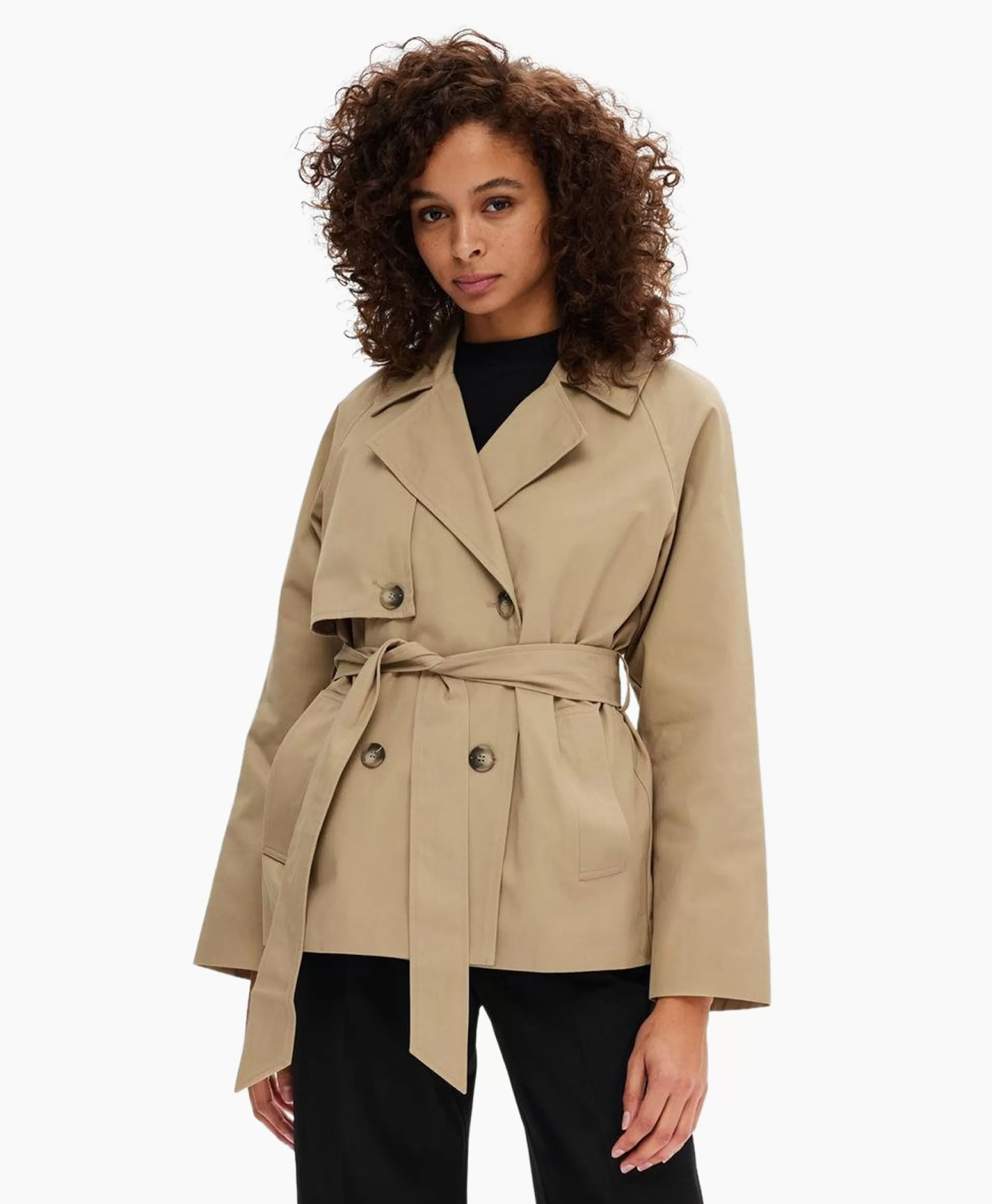 Jassen*Selected Femme Jack Belinda Short Trench Coat Zand