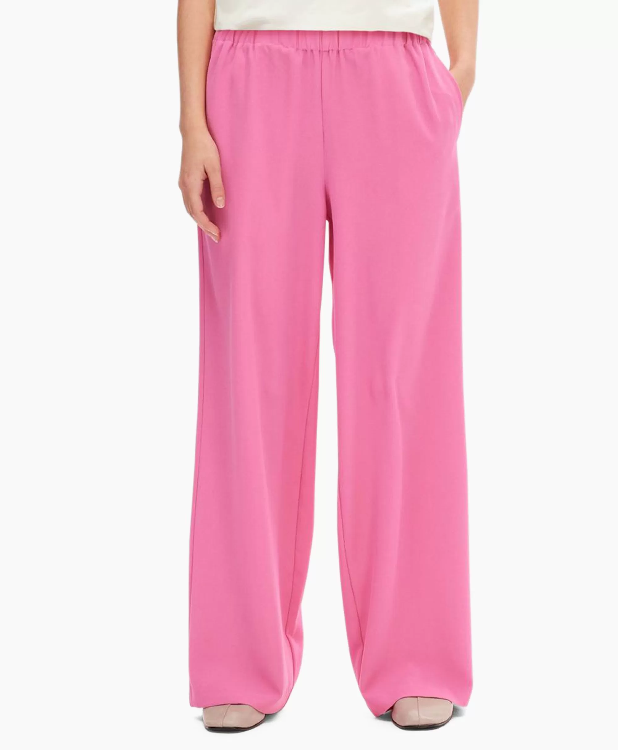 Broeken*Selected Femme Pantalon Tinni-Relaxed Mw Wide Pant N Noo Roze