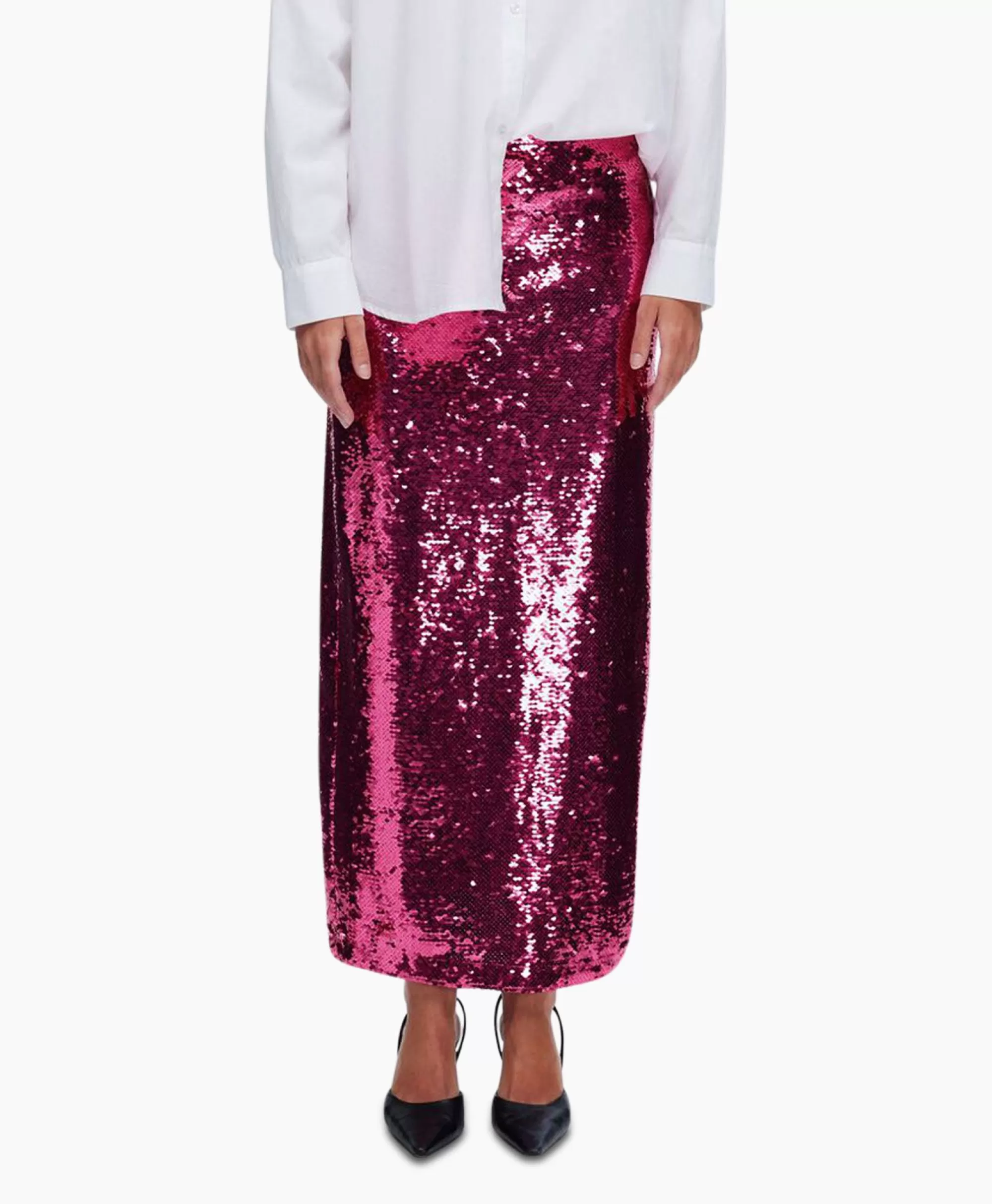 Rokken*Selected Femme Rok Omina Hw Ankle Sequins Skirt B Pink