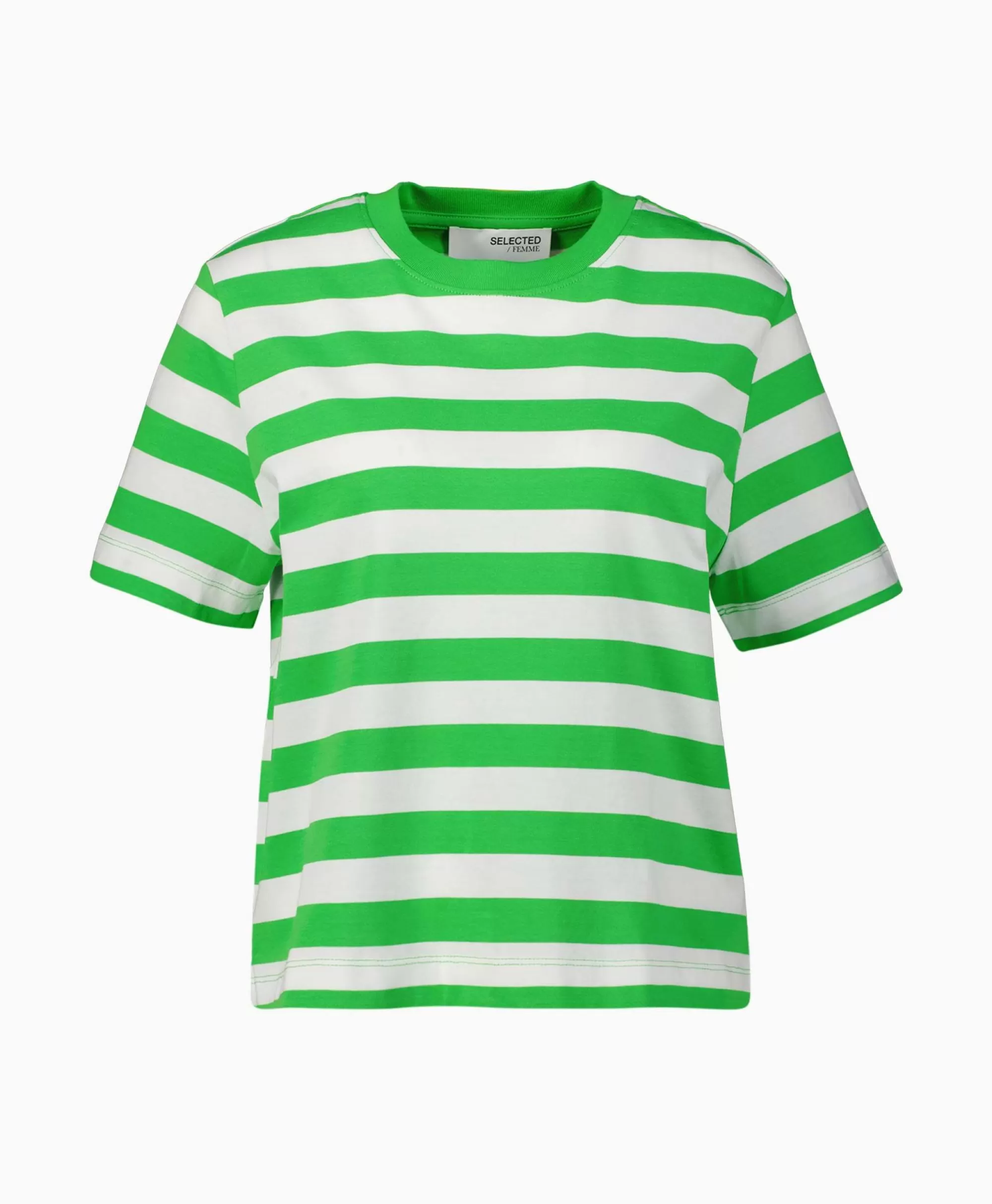 T-Shirts & Tops*Selected Femme T-Shirt Korte Mouw Essential Ss Striped Boxy Tee N Groen