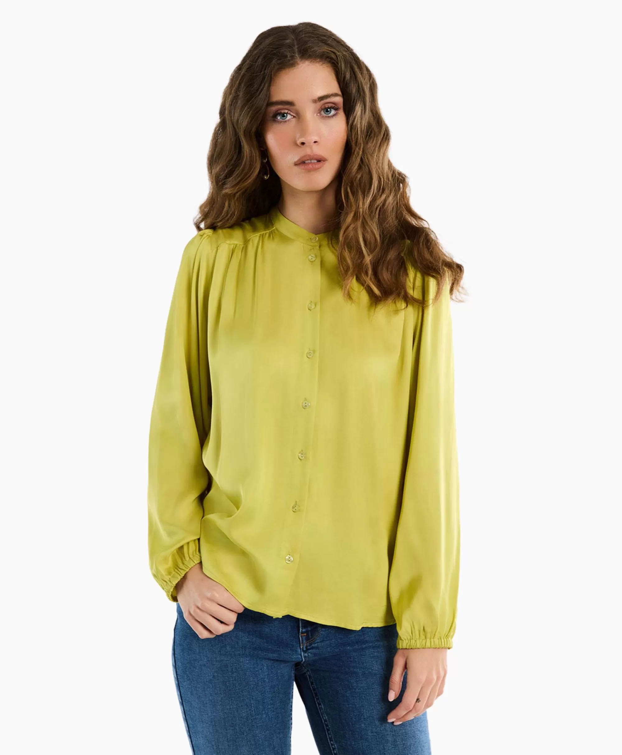 Blouses*Studio Anneloes Blouse Birdie Ls Satin Geel