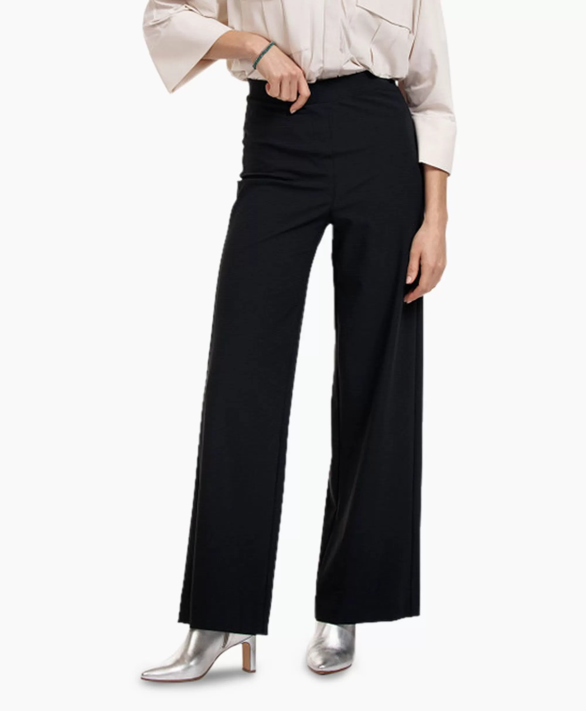 Broeken*Studio Anneloes Broek Alex Bonded Mesh Trousers Zwart Dessin