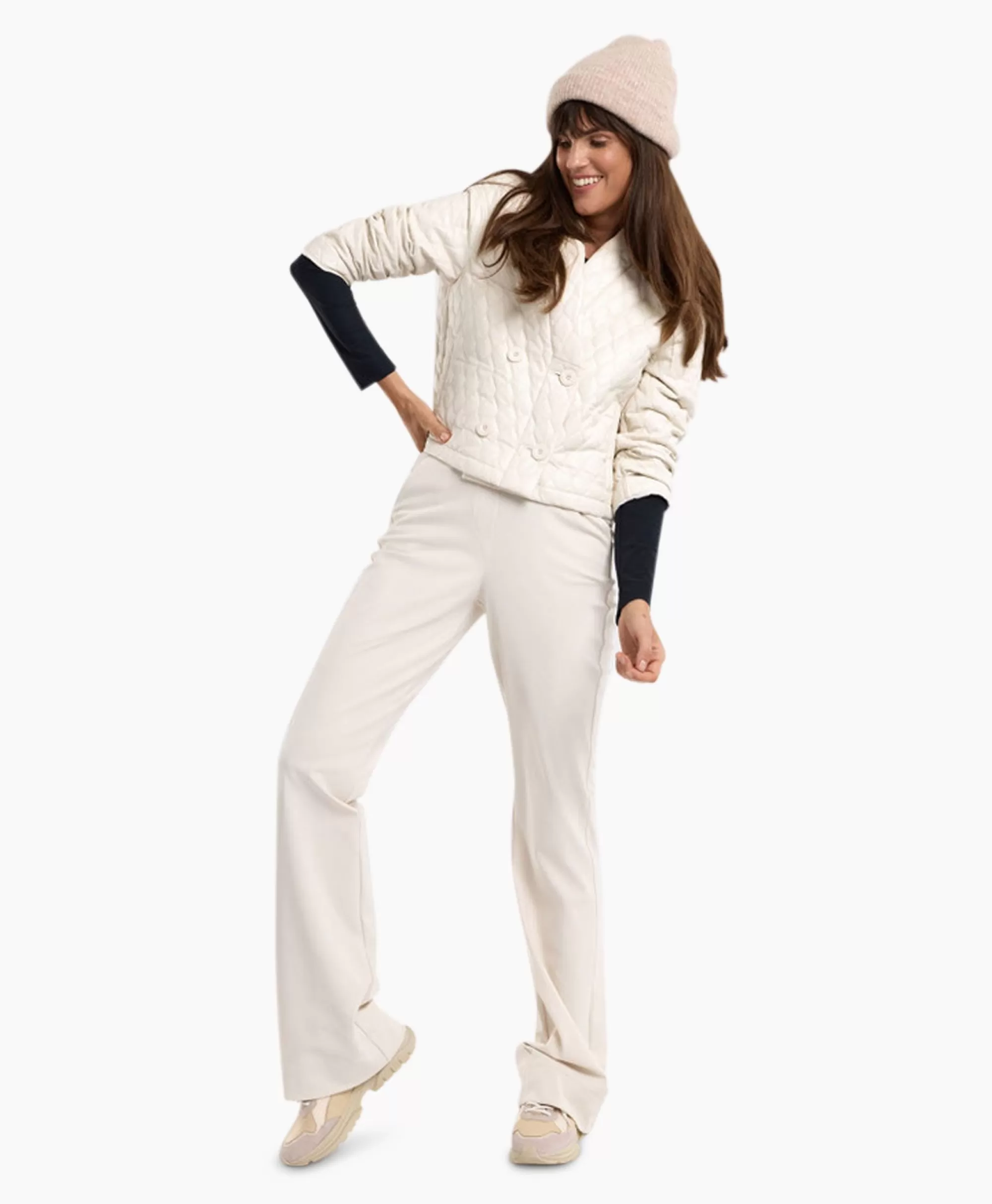 Broeken*Studio Anneloes Broek Flair Long Shiny Bnd Trousers Off White