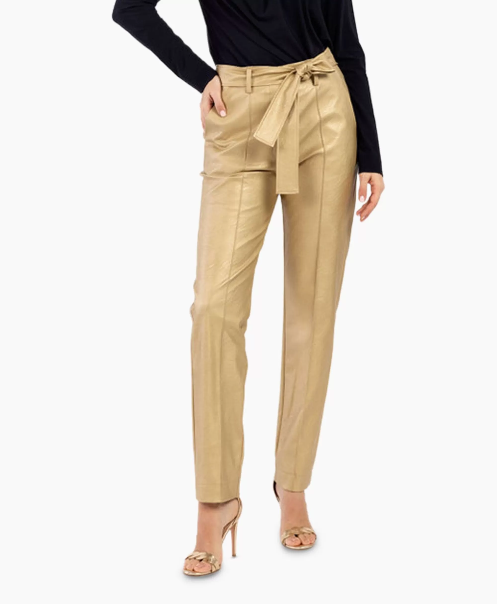 Broeken*Studio Anneloes Broek Mita Faux Leather Trousers Goud