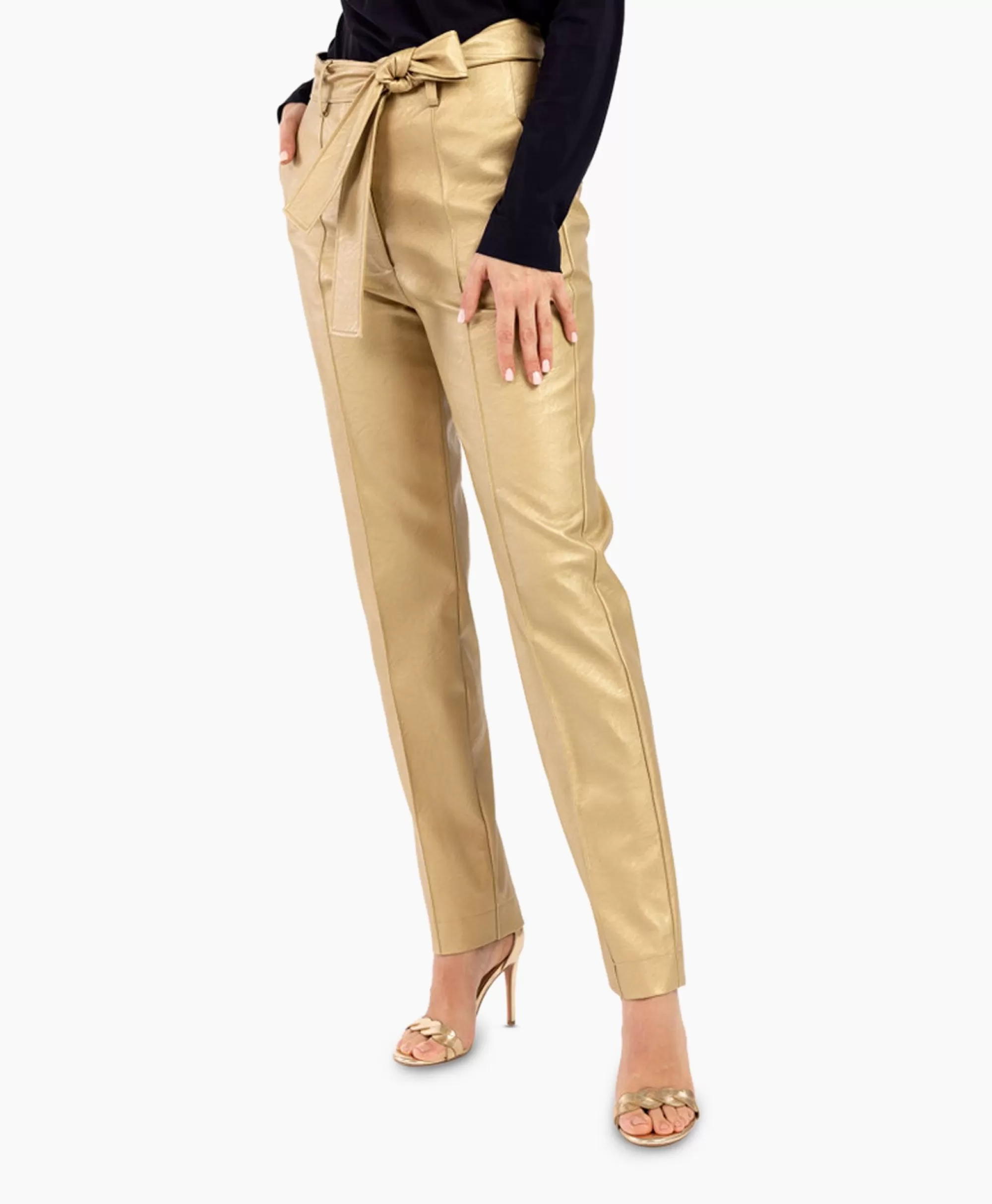 Broeken*Studio Anneloes Broek Mita Faux Leather Trousers Goud