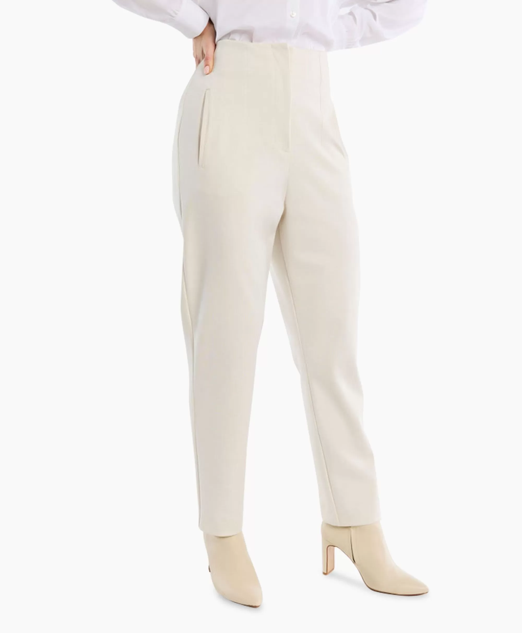 Broeken*Studio Anneloes Broek Nine Shiny Bonded Trousers Off White