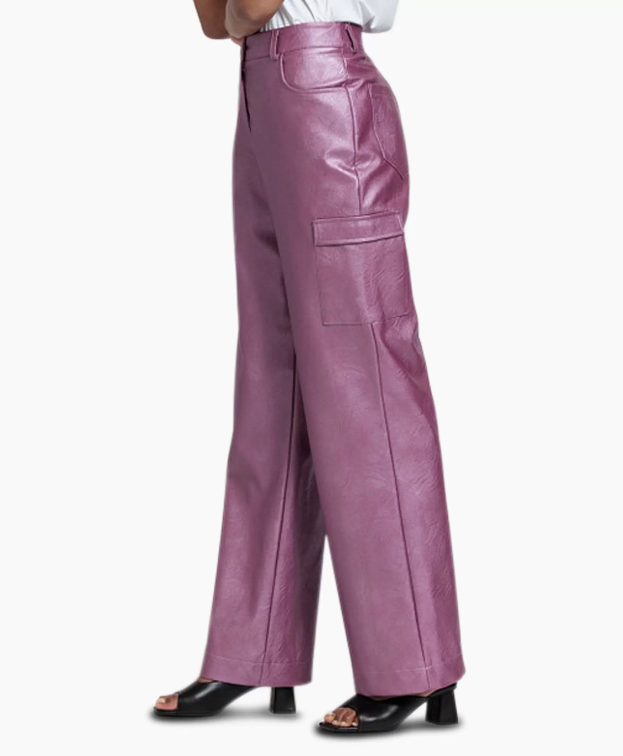 Broeken*Studio Anneloes Broek Selina Metallic Leather Trousers Paars