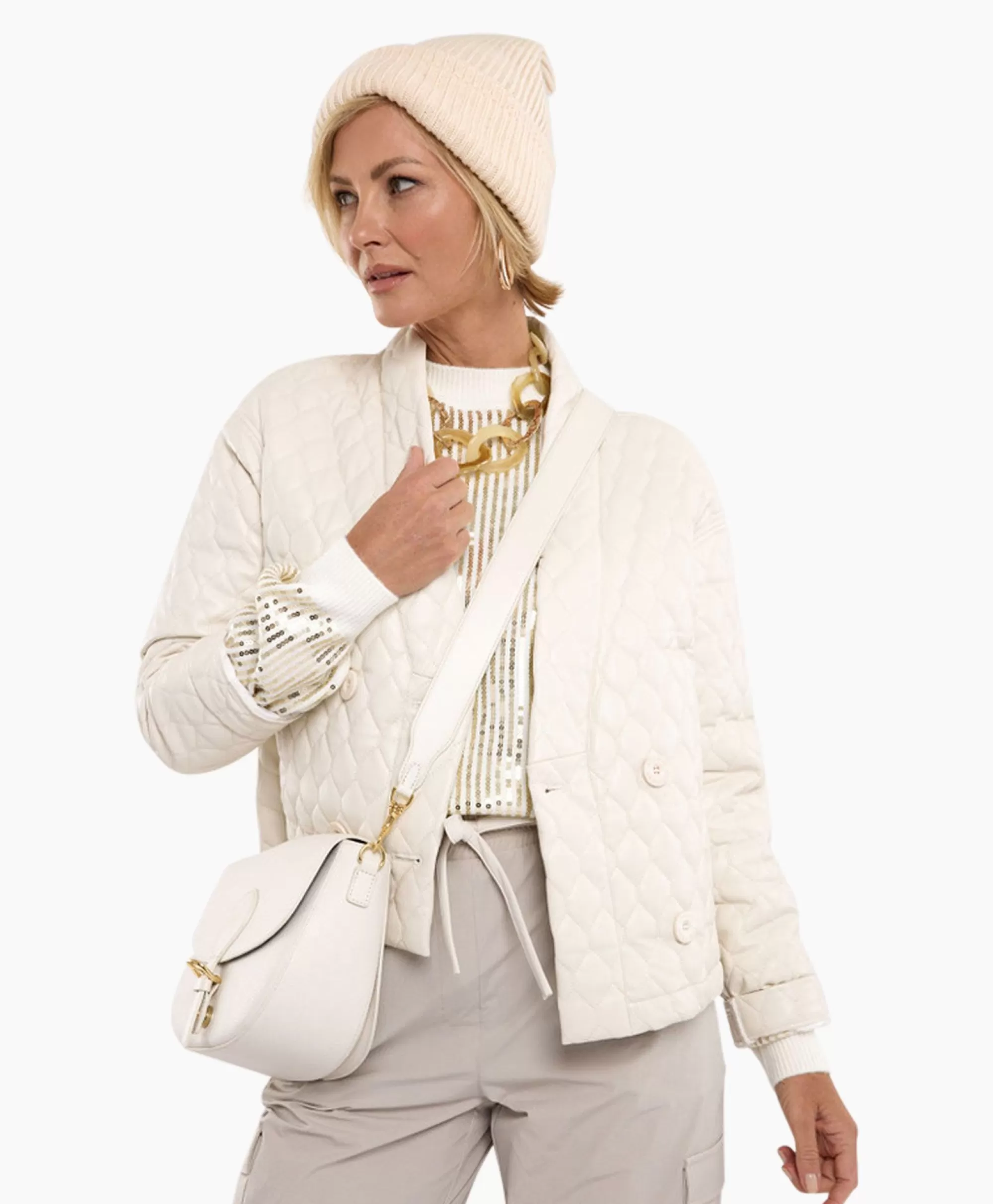 Jassen*Studio Anneloes Jack James Quilted Leather Jacket Off White