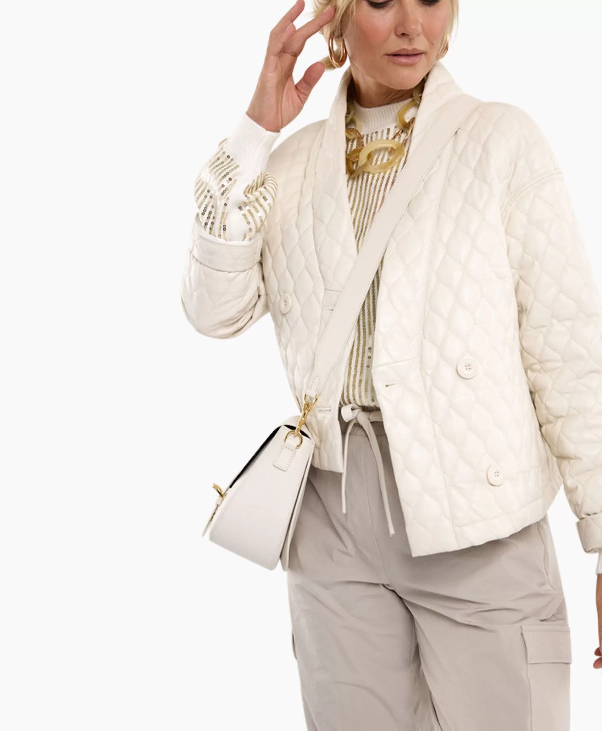 Jassen*Studio Anneloes Jack James Quilted Leather Jacket Off White