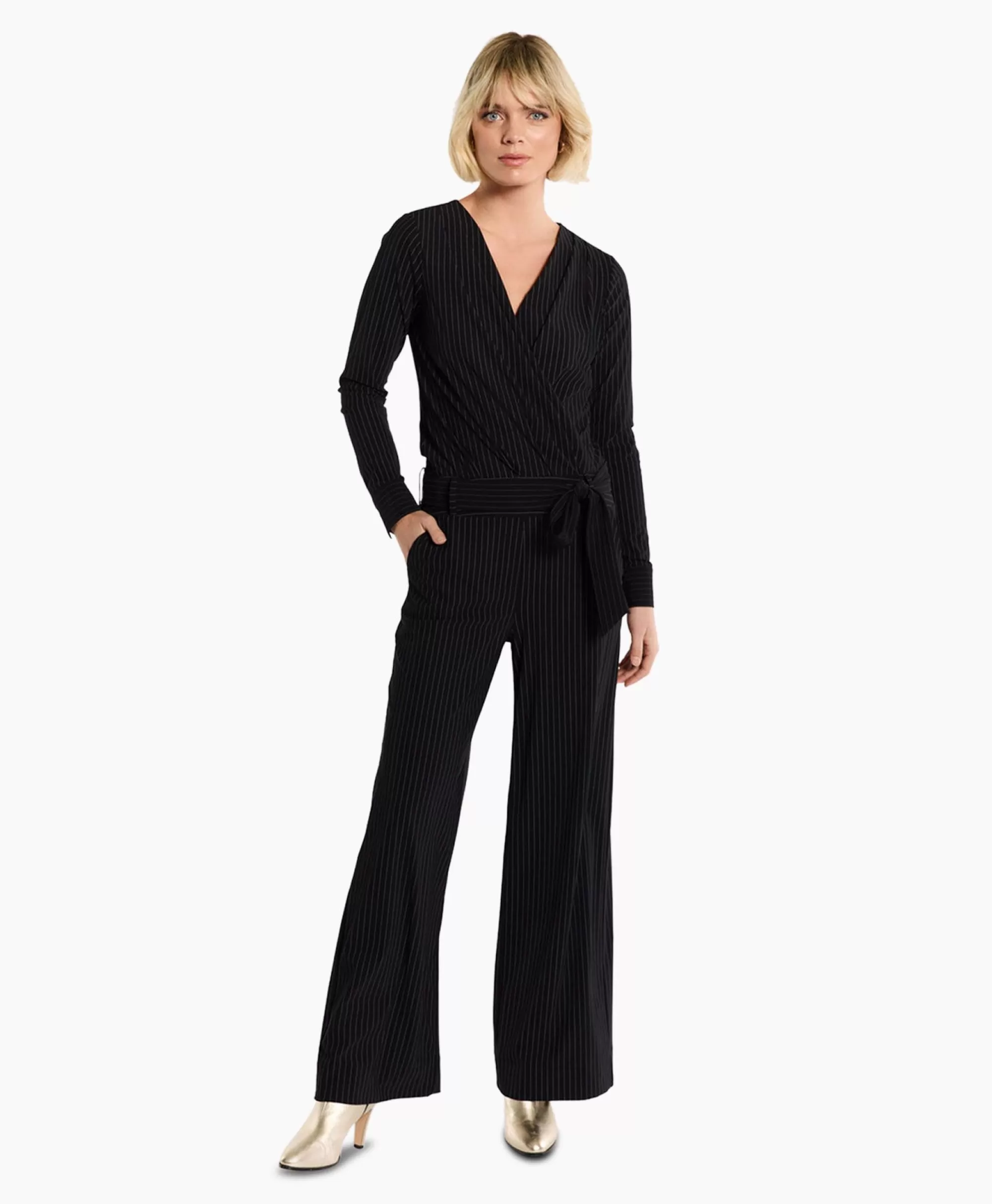 Jumpsuits*Studio Anneloes Jumpsuit Malia Pinstripe Zwart Dessin