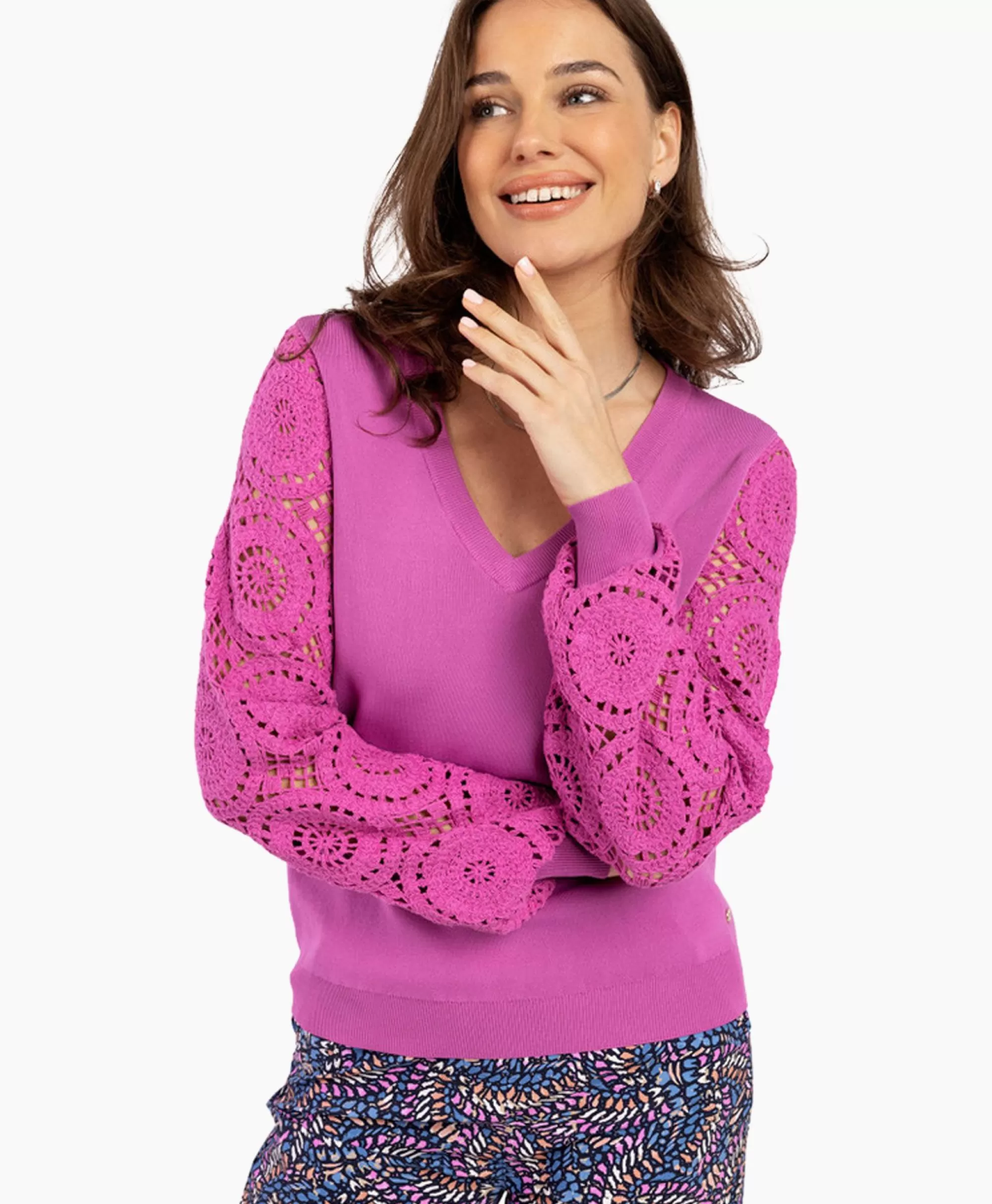 Truien*Studio Anneloes Pullover Dinah Crochet Roze