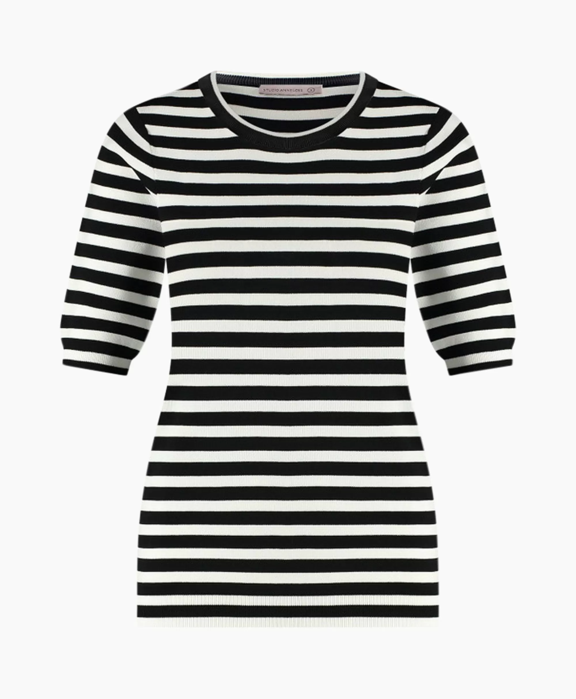 Truien*Studio Anneloes Pullover Luna Stripe Short Slv Zwart Dessin