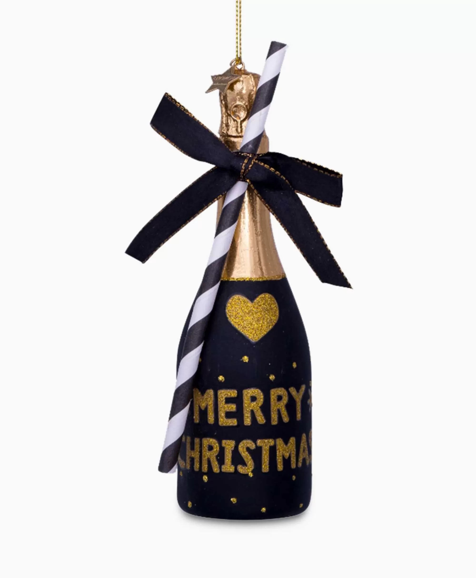 Lifestyle*Vondels Kerstbal Champagne Fles Zwart