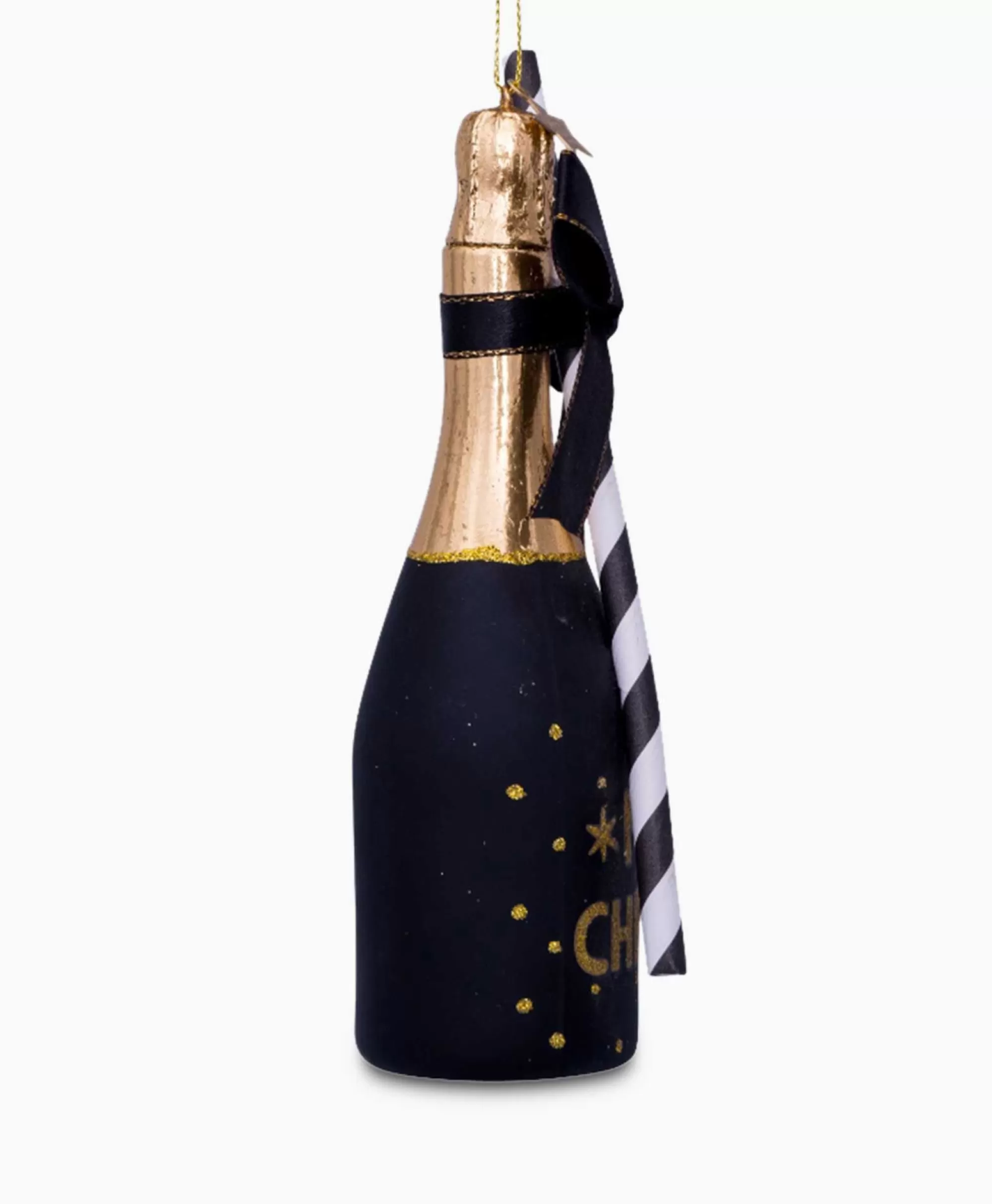 Lifestyle*Vondels Kerstbal Champagne Fles Zwart