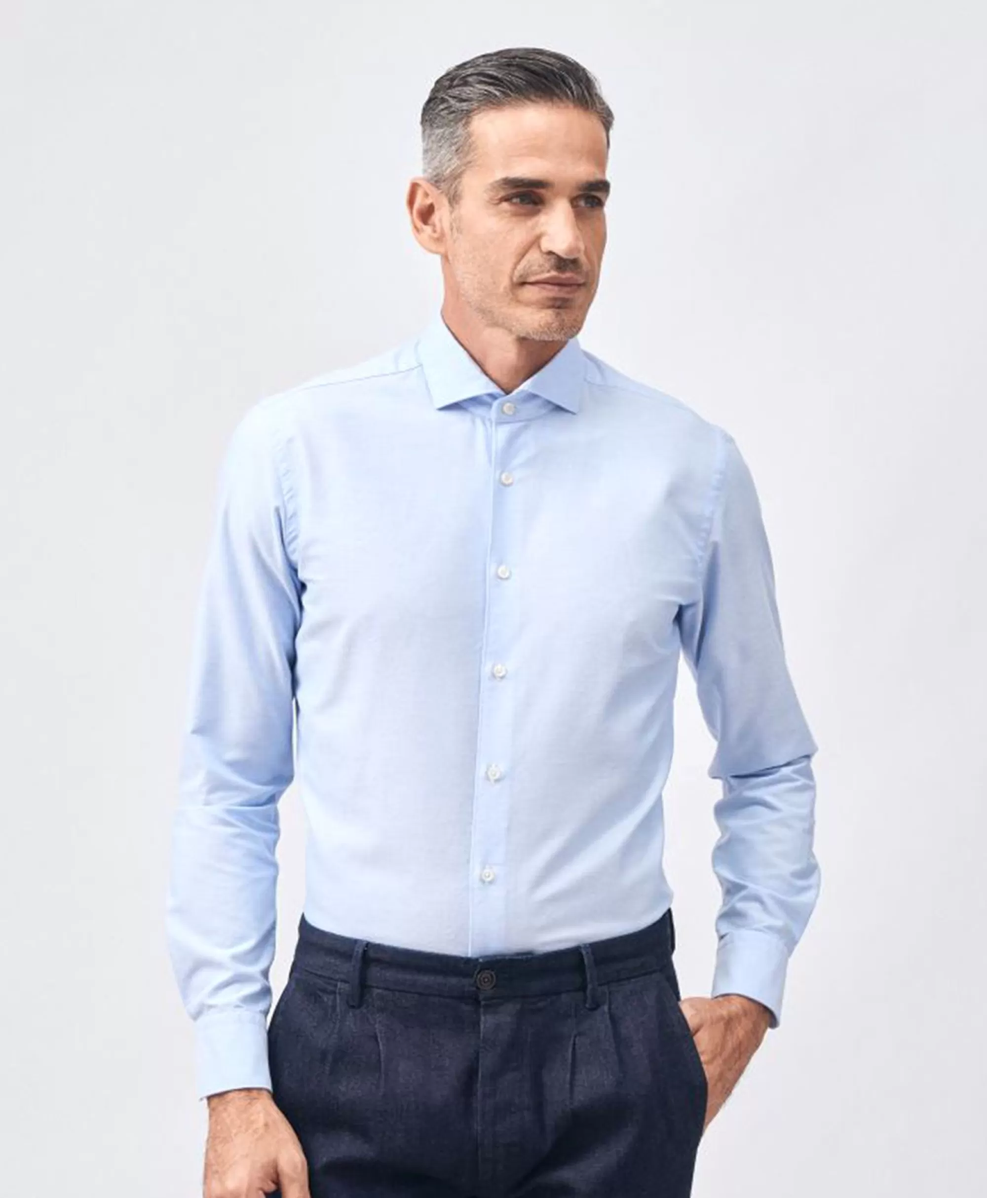 Overhemden*Xacus Tailor Fit Oxford Shirt Licht Blauw