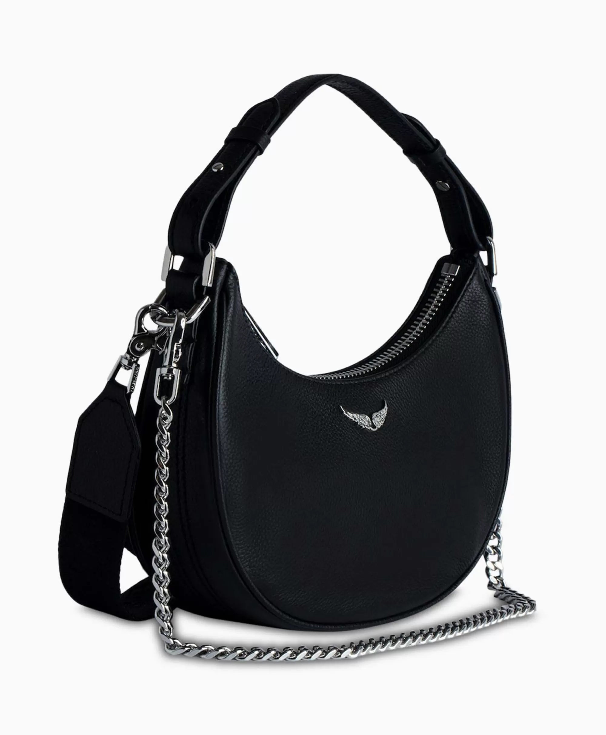 Tassen*Zadig & Voltaire Zadig & Voltaire Schouder / Hand Tas Moonrock Grained Leather Zwart