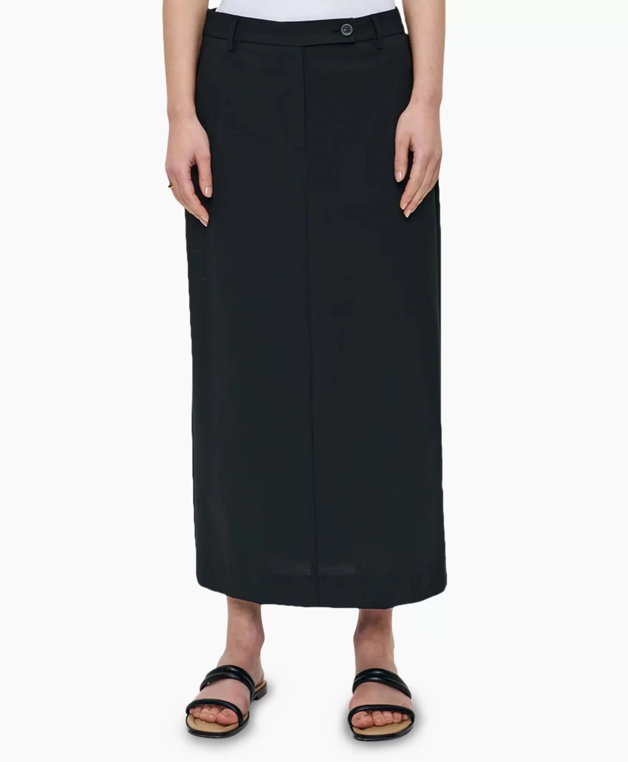 Rokken*Zenggi Midi Rok Tropical Wool Straight Zwart