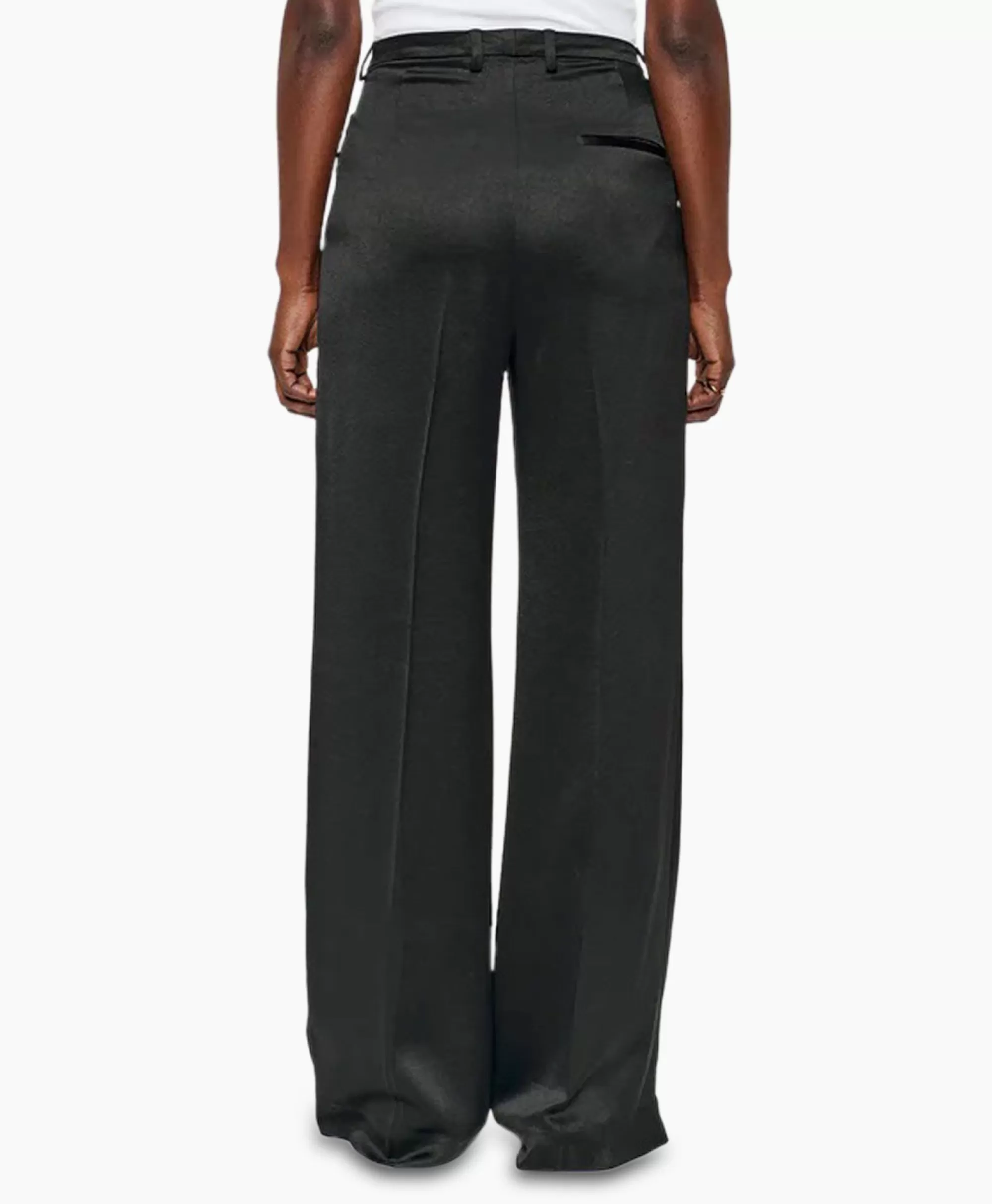 Broeken*Zenggi Pantalon Wide Leg Satin Zwart