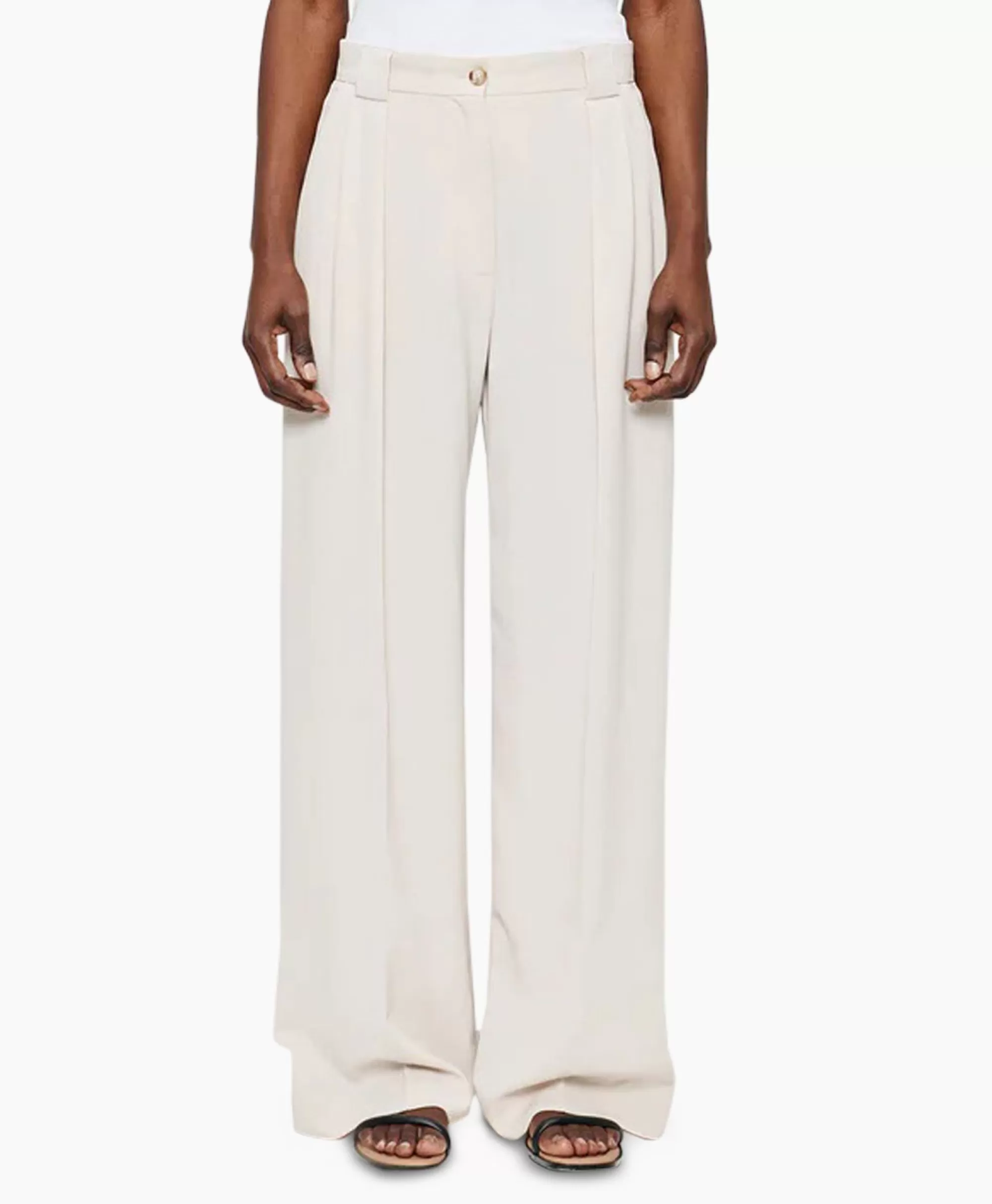 Broeken*Zenggi Pantalon Wide Pleated Off White